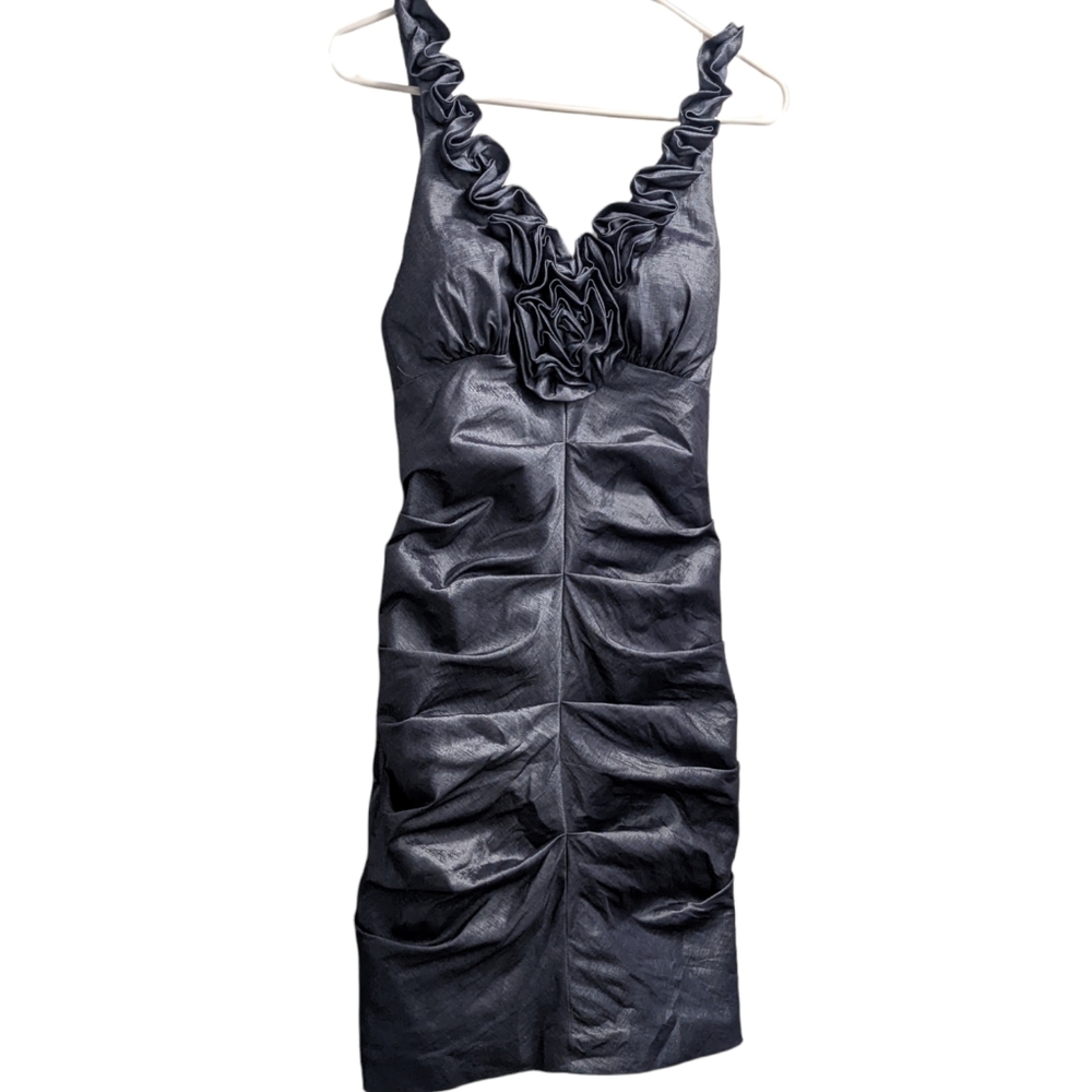 Hailey Grey Scrunched Floral Formal Dress 4